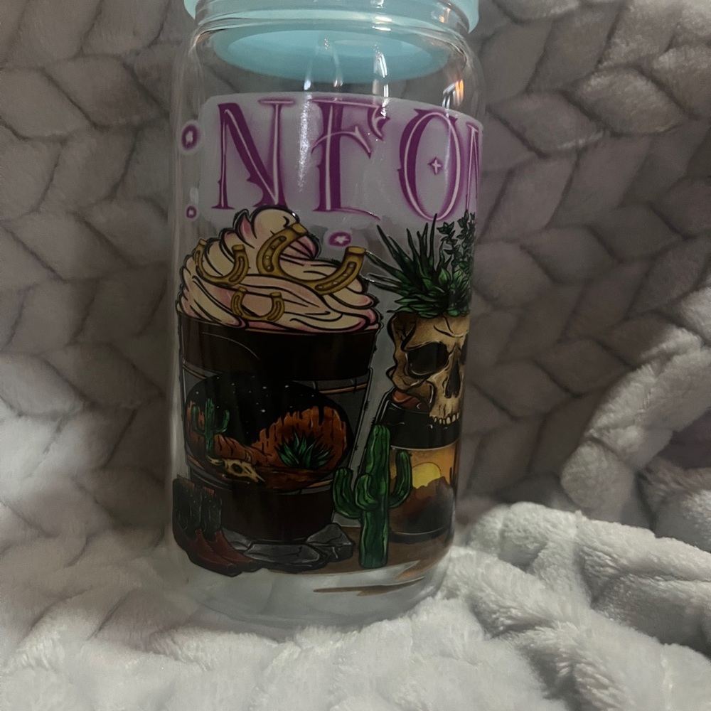 16 ounce Neon Moon glass Libby tumbler with acrylic lid
